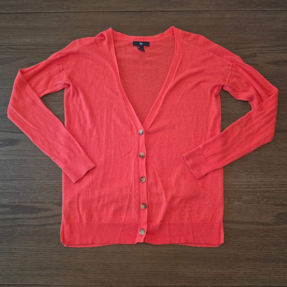 Gap Womens XS Coral Pink Cotton‎ Viscose V-Neck Button Front Cardigan Sweater
